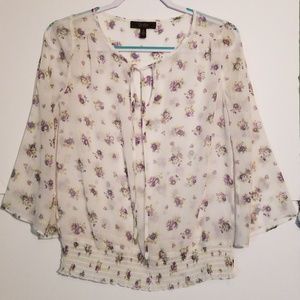 Jessica Simpson Floral Sheer Bell Sleeve Blouse